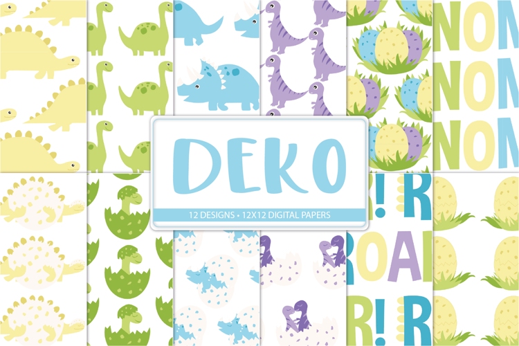 Dinosaur Scrapbook Paper, Kids Dino Birthday Patterns