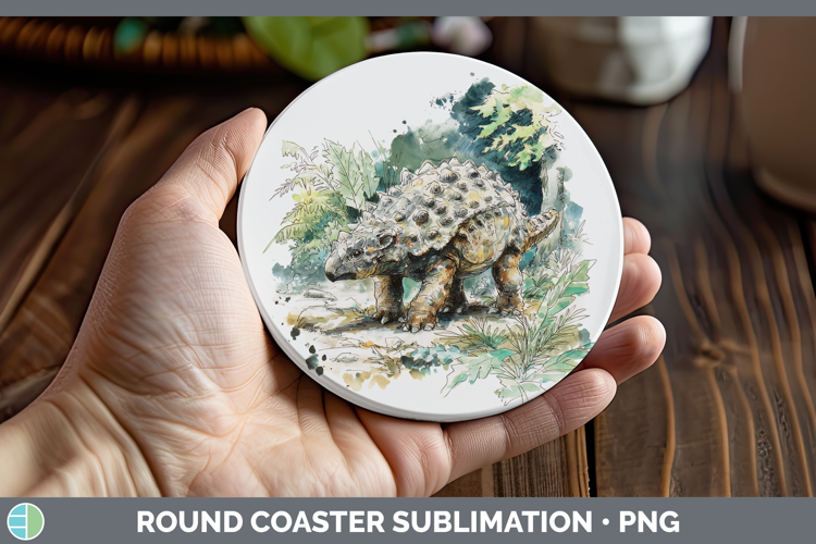 Ankylosaurus Dinosaur Sketch Round Coaster Sublimation Desig