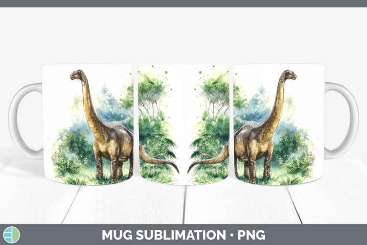 Brachiosaurus Dinosaur Sketch Mug Wrap Sublimation Design