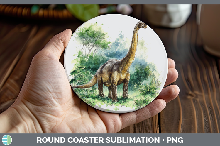 Brachiosaurus Dinosaur Sketch Round Coaster Sublimation Desi