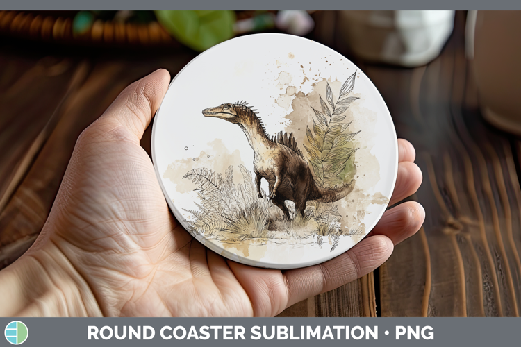 Spinosaurus Dinosaur Sketch Round Coaster Sublimation Design