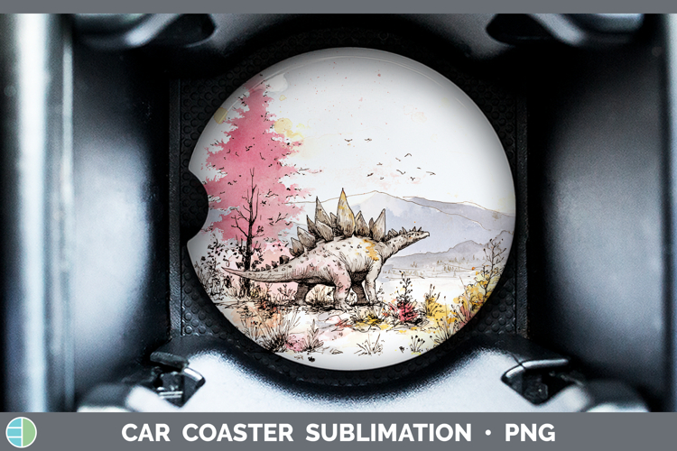 Stegosaurus Dinosaur Sketch Car Coaster Sublimation Design