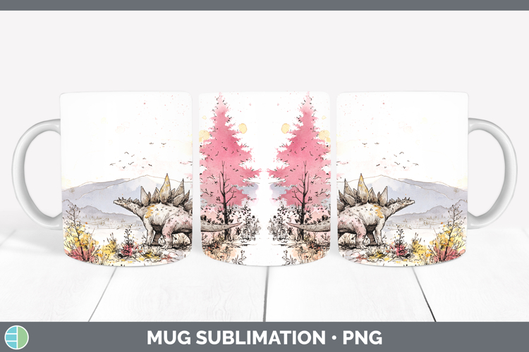 Stegosaurus Dinosaur Sketch Mug Wrap Sublimation Design