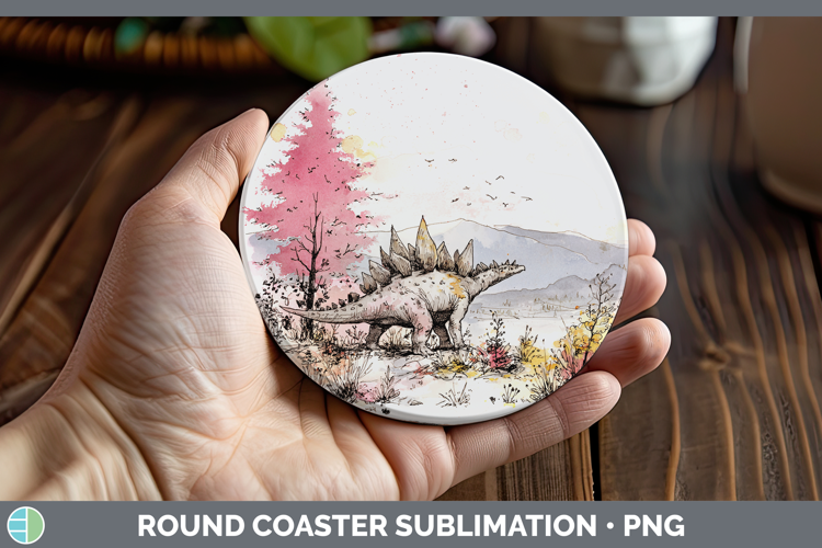 Stegosaurus Dinosaur Sketch Round Coaster Sublimation Design