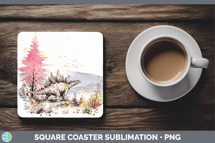 Stegosaurus Dinosaur Sketch Square Coaster Sublimation Desig