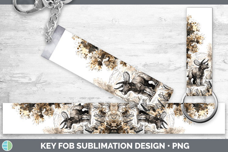 Triceratops Dinosaur Sketch Key Fob Sublimation Design