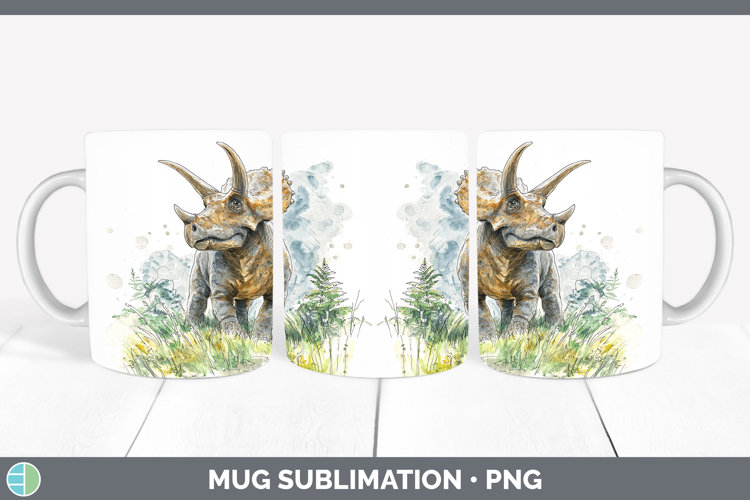 Triceratops Dinosaur Sketch Mug Wrap Sublimation Design