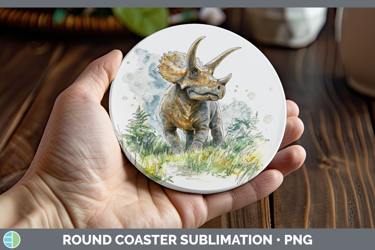 Triceratops Dinosaur Sketch Round Coaster Sublimation Design