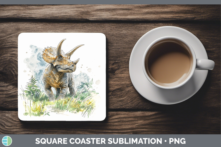 Triceratops Dinosaur Sketch Square Coaster Sublimation Desig