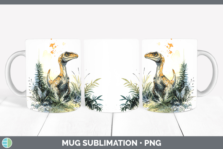 Velociraptor Dinosaur Sketch Mug Wrap Sublimation Design