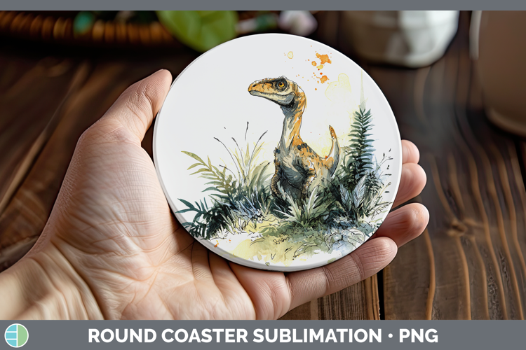 Velociraptor Dinosaur Sketch Round Coaster Sublimation Desig