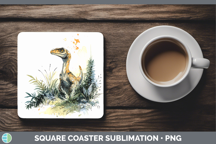 Velociraptor Dinosaur Sketch Square Coaster Sublimation Desi