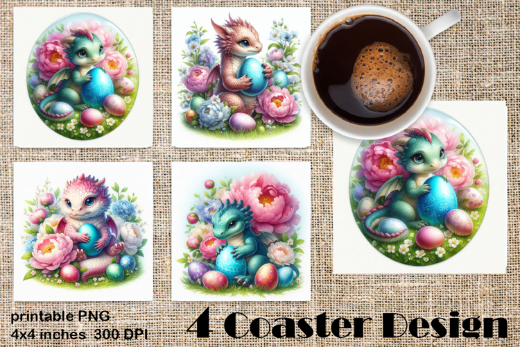Easter SMALL DINOSAUR Square Coaster Sublimation Design