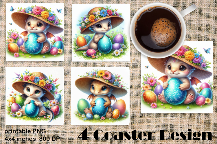 Easter SMALL DINOSAUR Square Coaster Sublimation Design
