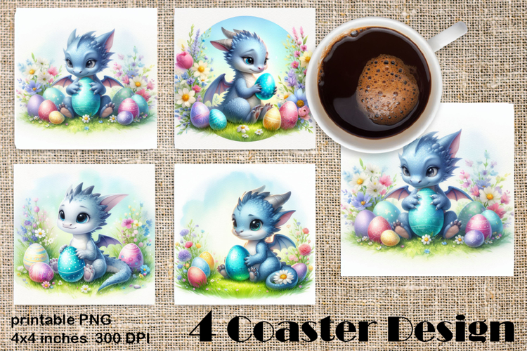 Easter SMALL DINOSAUR Square Coaster Sublimation Design