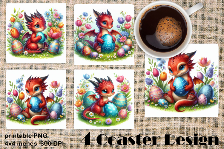 Easter SMALL DINOSAUR Square Coaster Sublimation Design