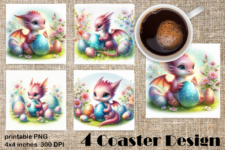 Easter SMALL DINOSAUR Square Coaster Sublimation Design