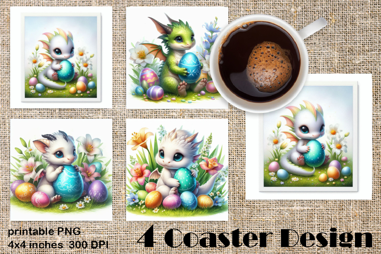 Easter SMALL DINOSAUR Square Coaster Sublimation Design