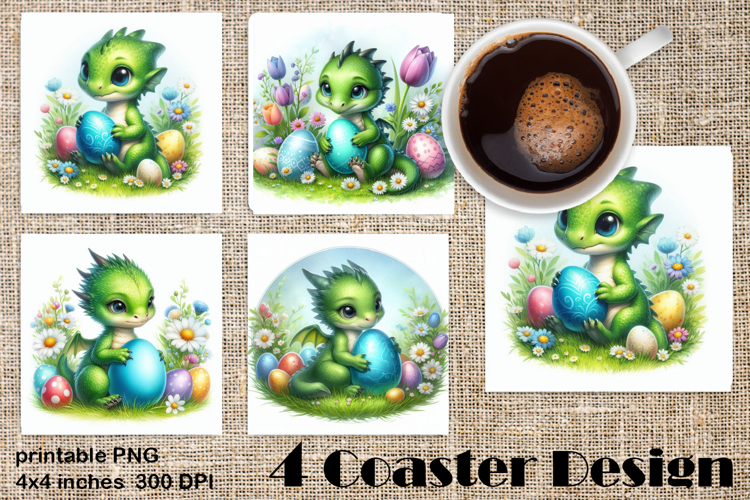Easter SMALL DINOSAUR Square Coaster Sublimation Design