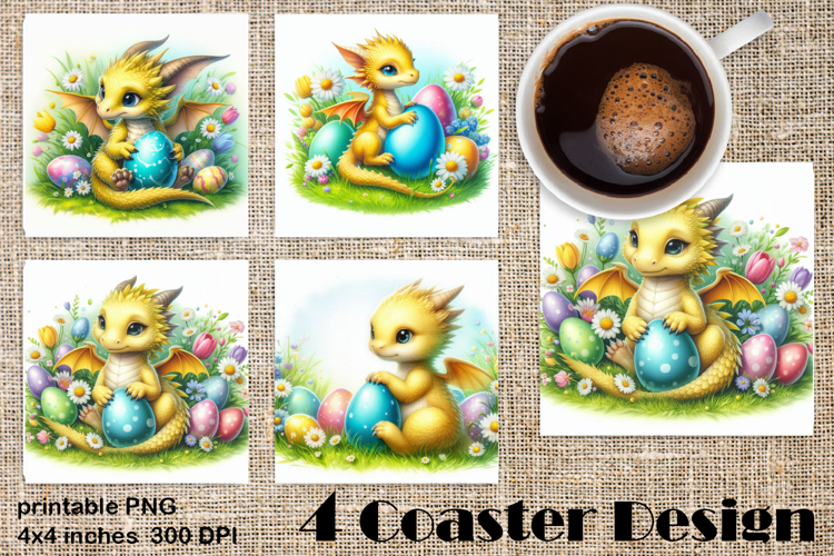 Easter SMALL DINOSAUR Square Coaster Sublimation Design