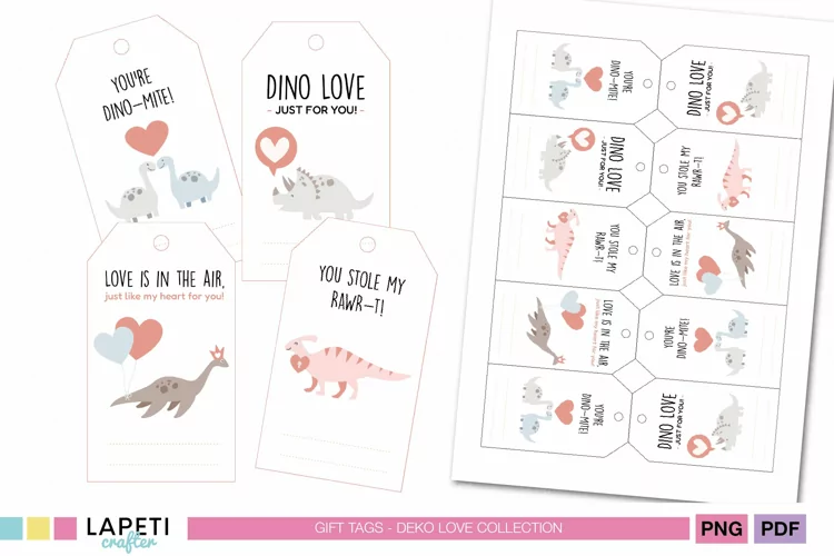 Dinosaur Valentine Tags | Cute Dino Gift Labels & Printables