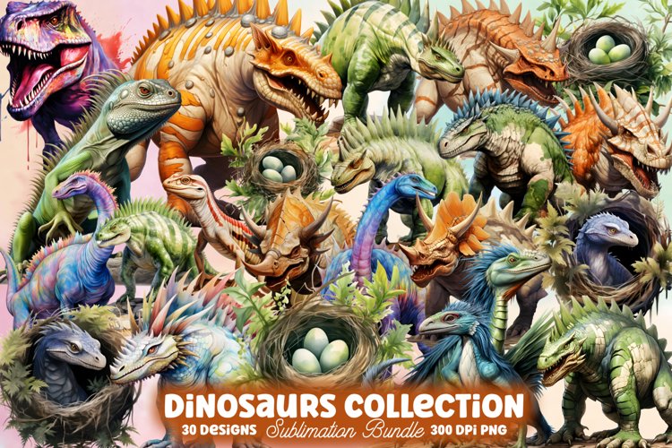 Dinosaurs Collection Sublimation Clipart Bundle, Dinosaurs C
