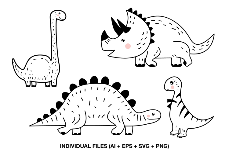 Cute Dinosaur Digital Stamps for Coloring and Cards