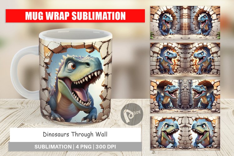 Mug Wrap Design Dinosaurs in Wall