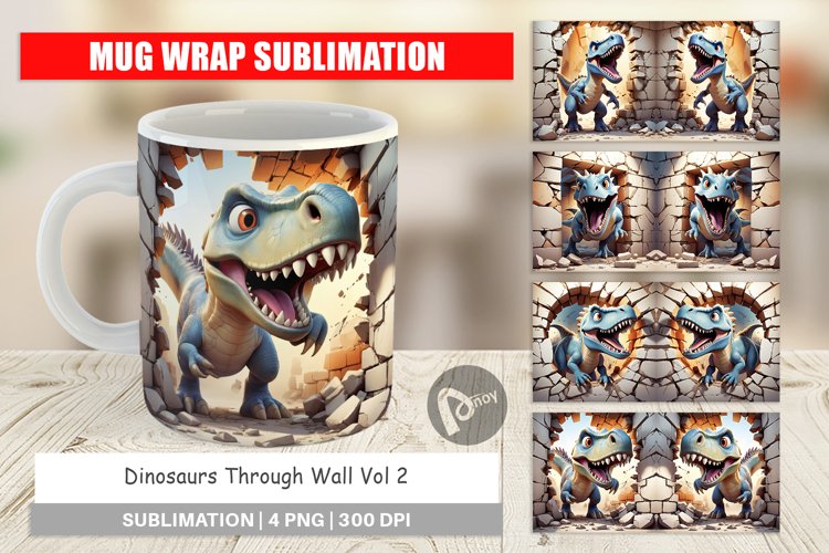 Mug Wrap Design Dinosaurs in Wall