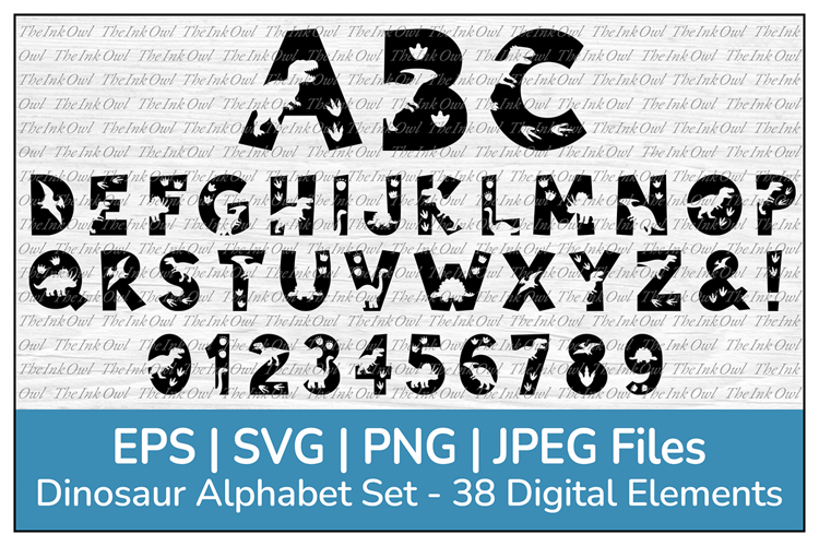 Dinosaur Silhouette Letter Alphabet and Number Clipart
