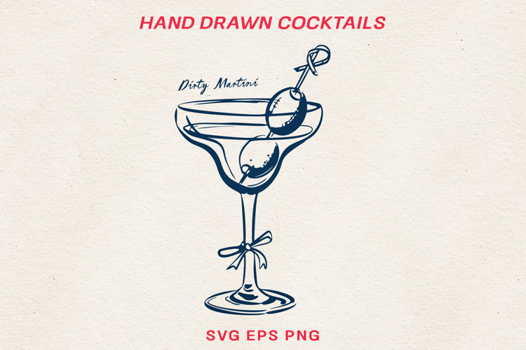 Hand Drawn Cocktail Line Art SVG | Vintage Drink PNG