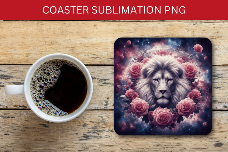 square coaster - floral lion head