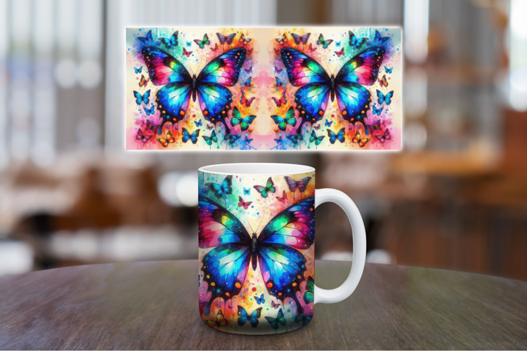 Mug Wrap Sublimation - watercolor butterflies
