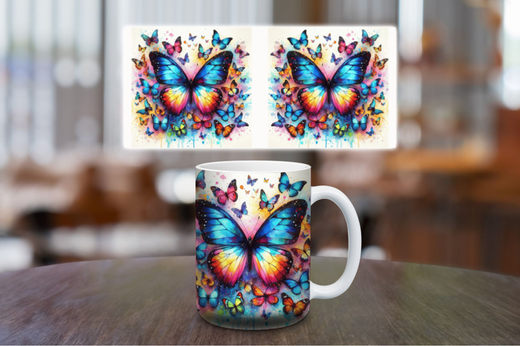Mug Wrap Sublimation - watercolor butterflies