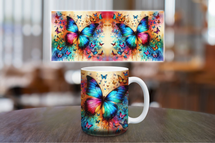 Mug Wrap Sublimation - watercolor butterflies