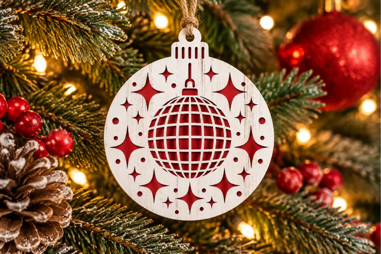 Disco Ball New Year Ornament SVG, Laser Cut Star Bauble