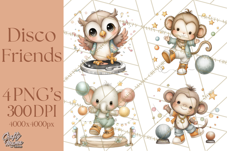 Disco Party Animals Clipart Retro Funky PNG