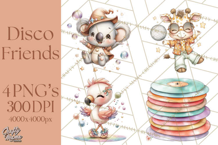 Disco Party Animals Clipart Retro Funky PNG
