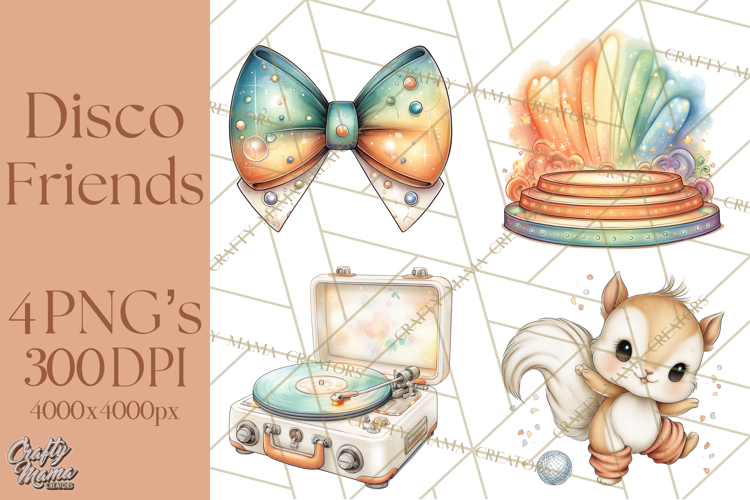 Disco Party Animals Clipart Retro Funky PNG