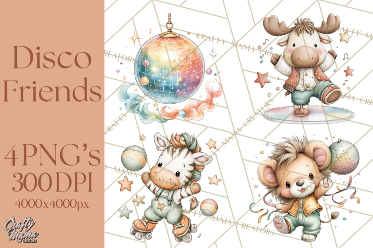 Disco Party Animals Clipart Retro Funky PNG