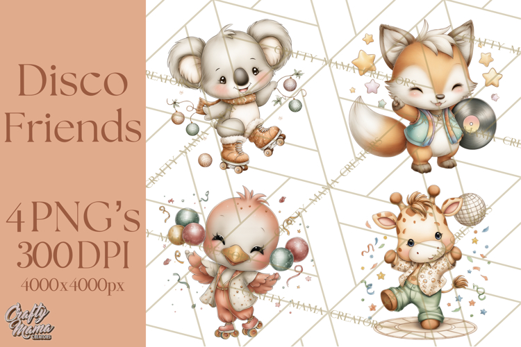 Disco Party Animals Clipart Retro Funky PNG