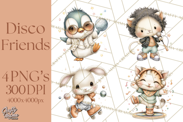 Disco Party Animals Clipart Retro Funky PNG
