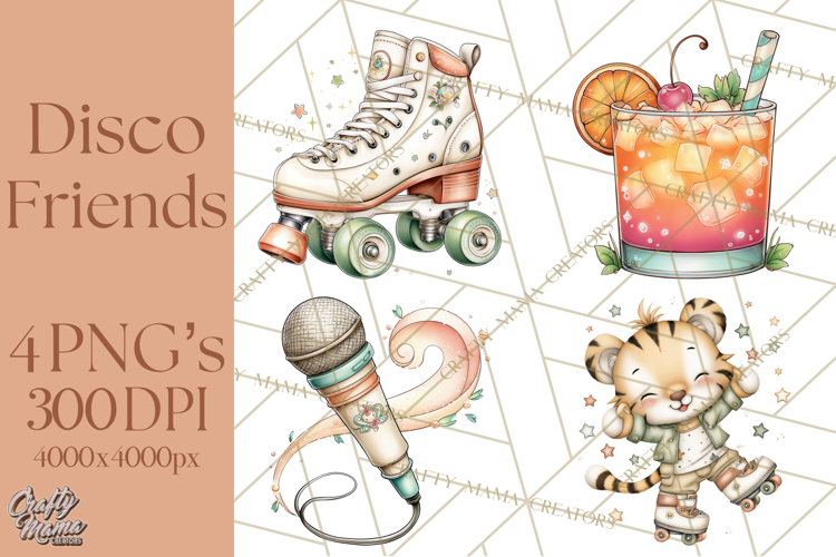 Disco Party Animals Clipart Retro Funky PNG