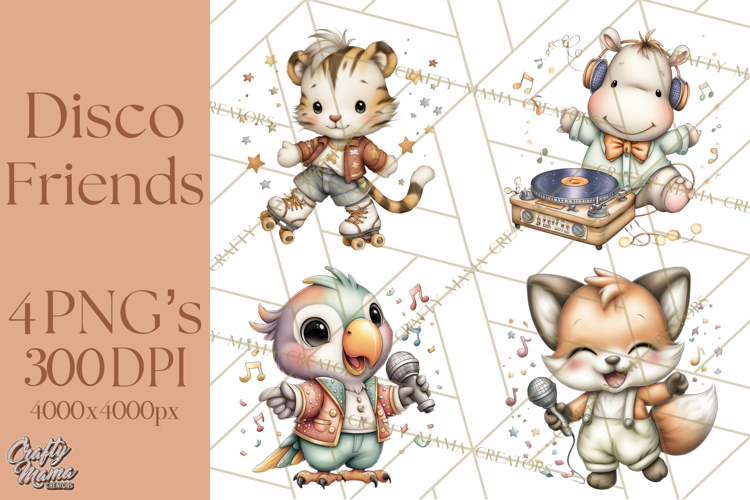 Disco Party Animals Clipart Retro Funky PNG