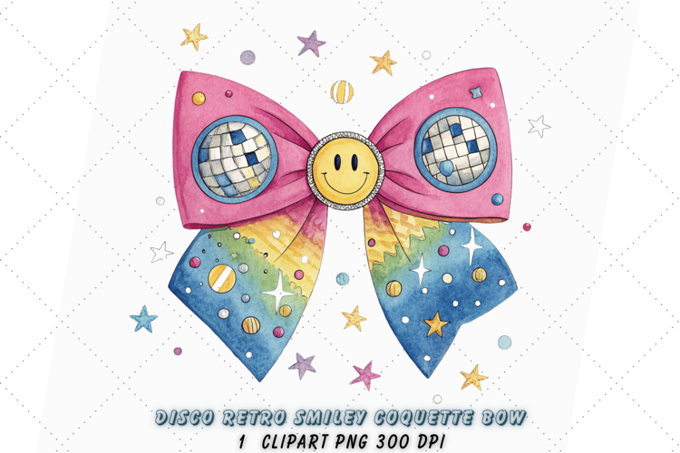 Disco Retro Smiley Coquette Bow Clipart
