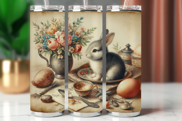 Tumbler Wrap 20 oz - vintage easter rabbit bunny