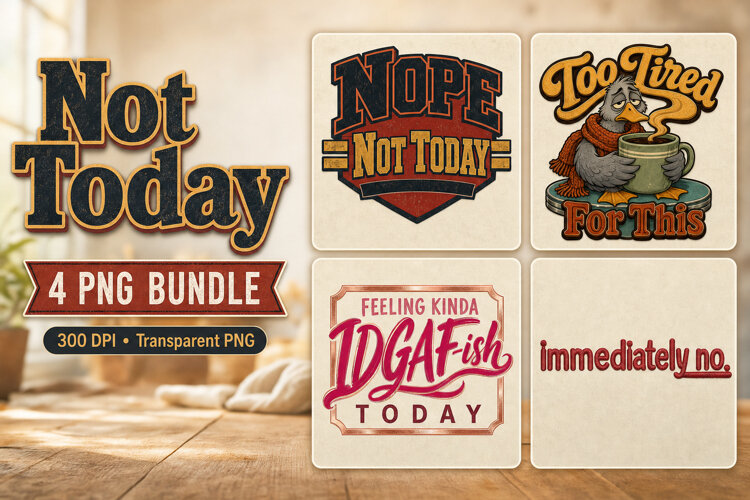 Not Today Funny Quotes 4 PNG Shirt Design example image 1
