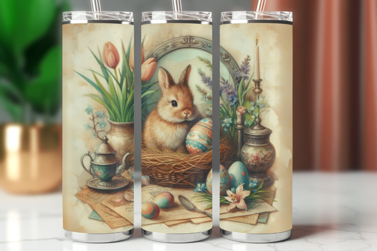 Tumbler Wrap 20 oz - vintage easter rabbit bunny
