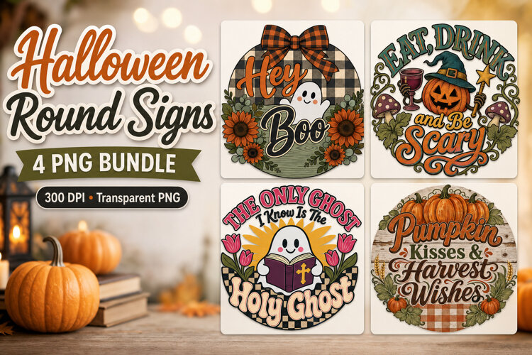 Halloween Round Sign PNG, 4 Shirt Designs - Free Design of The Week