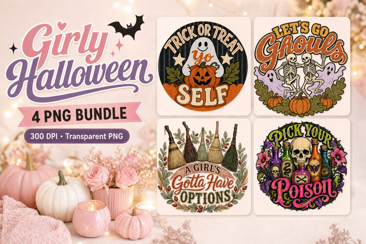 Girly Halloween Sayings PNG, 4 Designs example image 1
